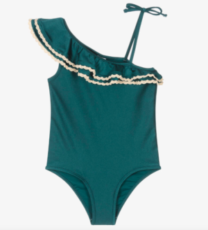 girls green frill one shoulder swimsuit