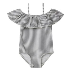 girls grey striped frill swimsuit