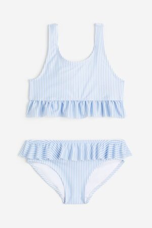 kids blue striped frill bikini