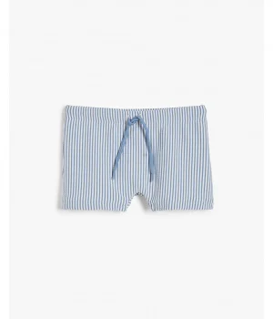 kids blue striped swim trunks