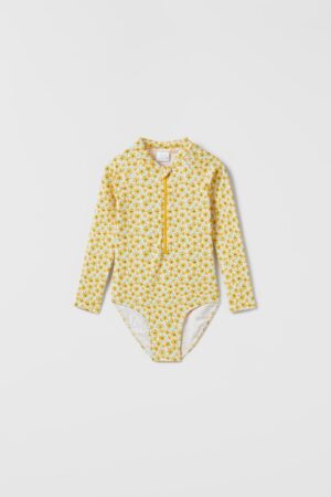 baby yellow floral long sleeve swimsuit