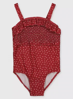 kids red spot frill swimsuit