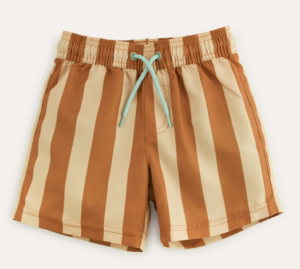 kids recycled brown striped swim shorts