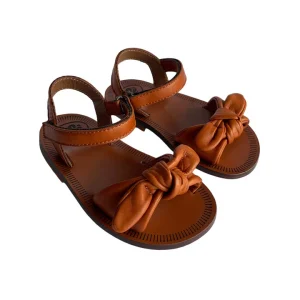 tan bow leather sandals