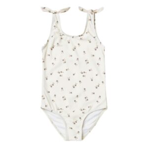 girls white bow printed swimsuit