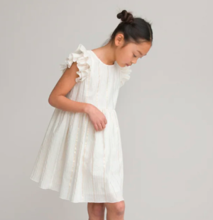 white sleeveless ruffle dress