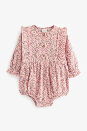 pink floral baby romper