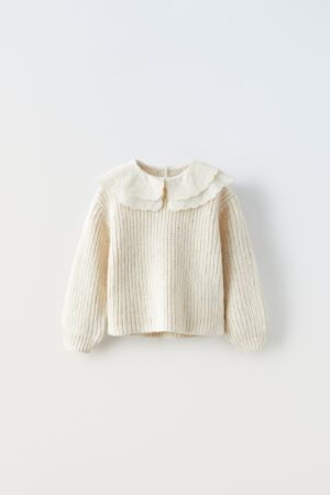 girls cream knit sweater embroidered collar