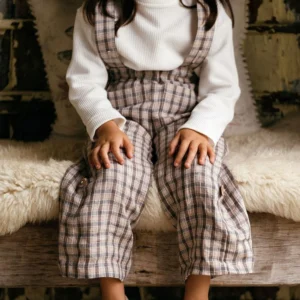 kids brown check trousers