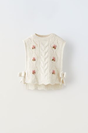 cream floral knit embroidered floral vest