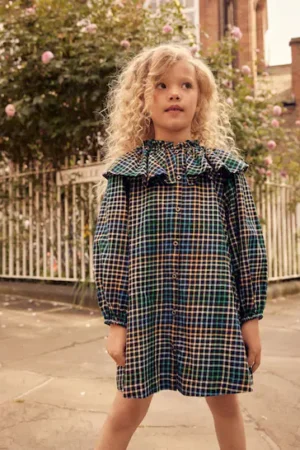 girls check collar dress