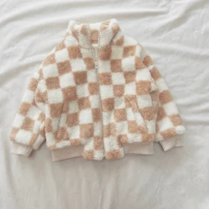 kids checked teddy coat