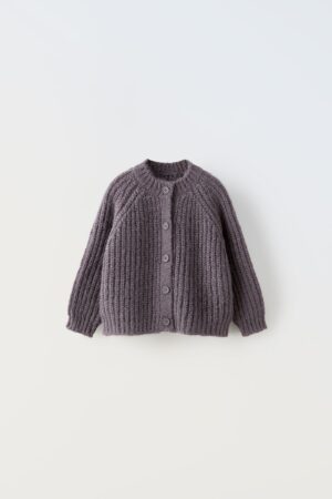 purple knit kids cardigan