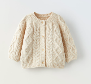 cream cable knit baby cardigan