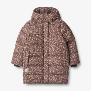 purple floral puffer coat