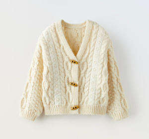 kids cable knit lace trim cardigan