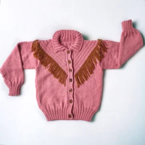 pink vintage knitted fringed cardigan