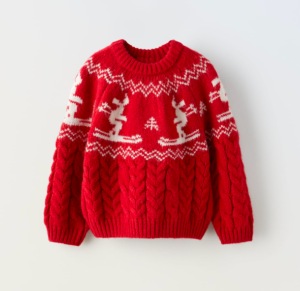 kids red ski knit christmas jumper