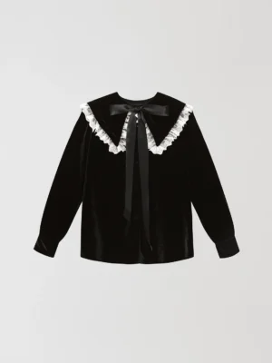 laveste black bow velvet shirt