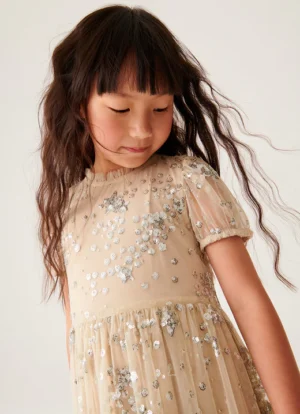 neutral sequin party dress