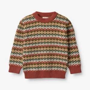 red jacquard sweater