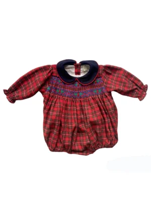 red tartan smocked romper