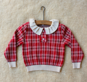 wool check sweater with collar