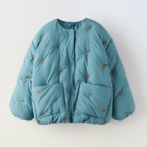 kids blue embroidered puffer jacket