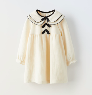 kids cream bow collar dress