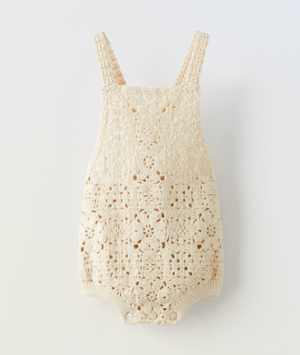 cream floral crochet romper