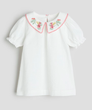 embroidered collar white dress