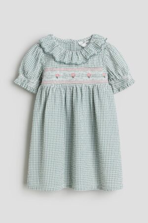 girls frill collar seersucker dress