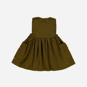 green cotton pinafore dress