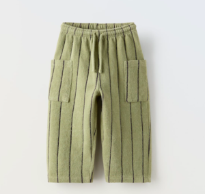kids green striped terry trousers
