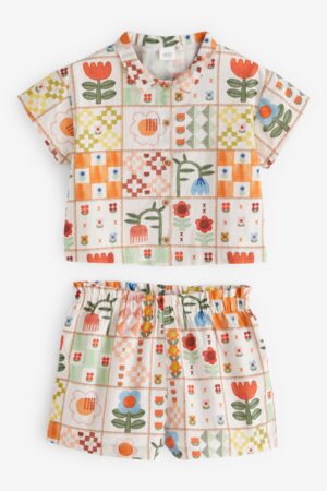 patchwork print shirt and shorts set