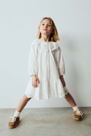 white cutwork kids dress