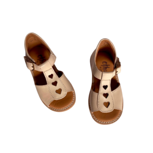 kids cream leather heart sandals