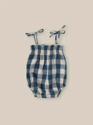 blue gingham strappy romper