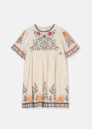 kids cream embroidered swing dress