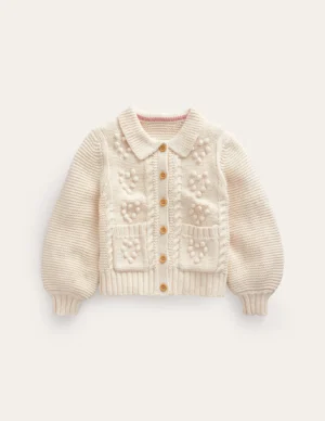 girls cream chunky knit cardigan