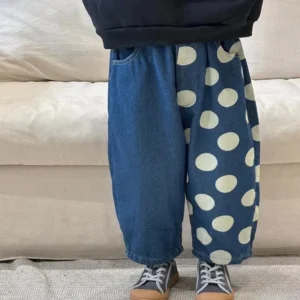 kids blue dotty jeans