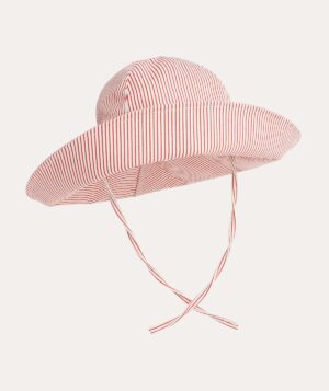 kids red striped wide sun hat