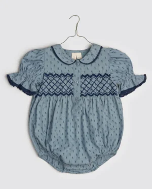 smocked blue romper