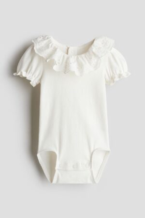 white flounce collared bodysuit
