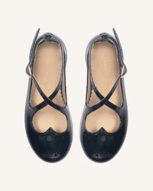 black patent heart flats