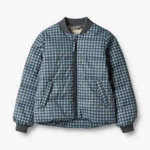 blue check puffer jacket