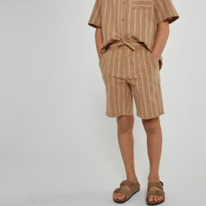 boys brown linen striped shorts