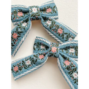 embroidered bow hair clips