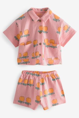 pink flower short set