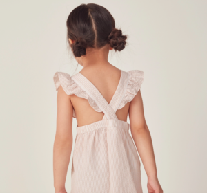 pink seersucker frill back dress